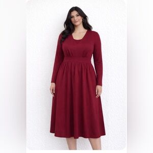 Elegant Burgundy Long Sleeve Dress